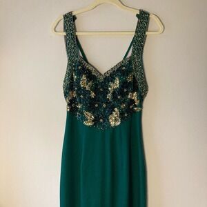 Elegant Green and Gold Embellished Prom Dress